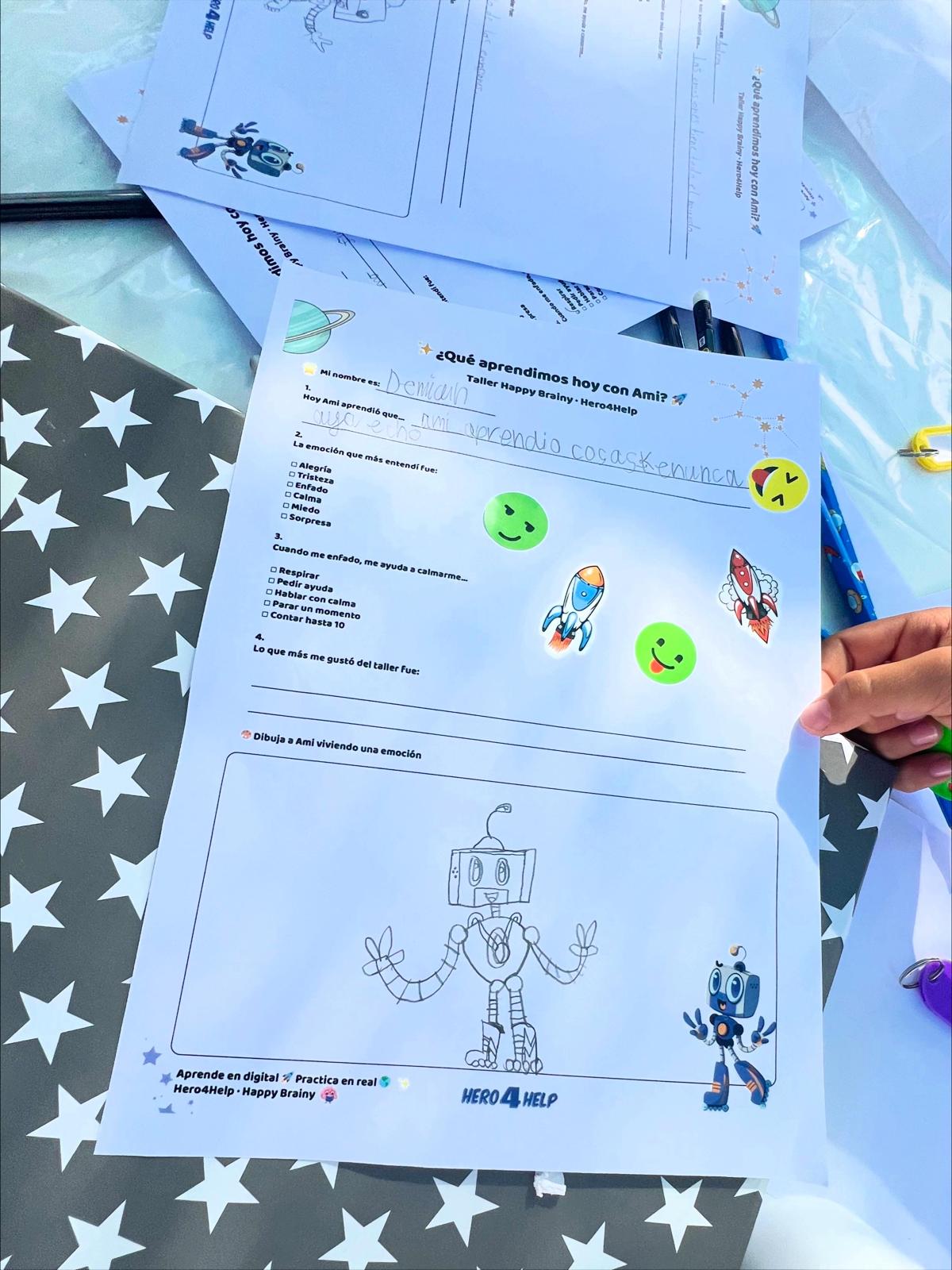 Ficha del taller Happy Brainy completada por un niño