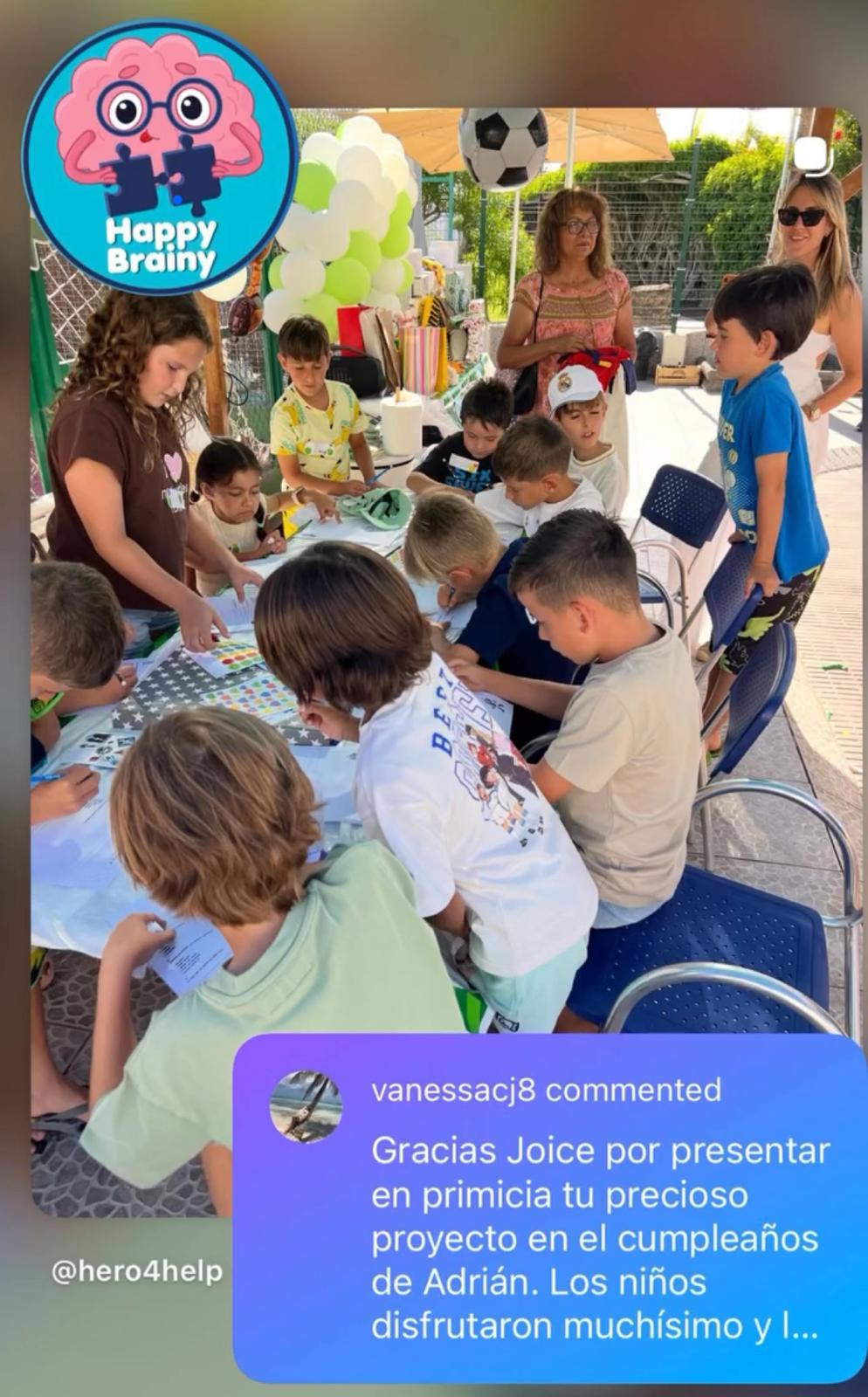 Comentario de @vanessacj8 en Instagram sobre el cumpleaños Happy Brainy
